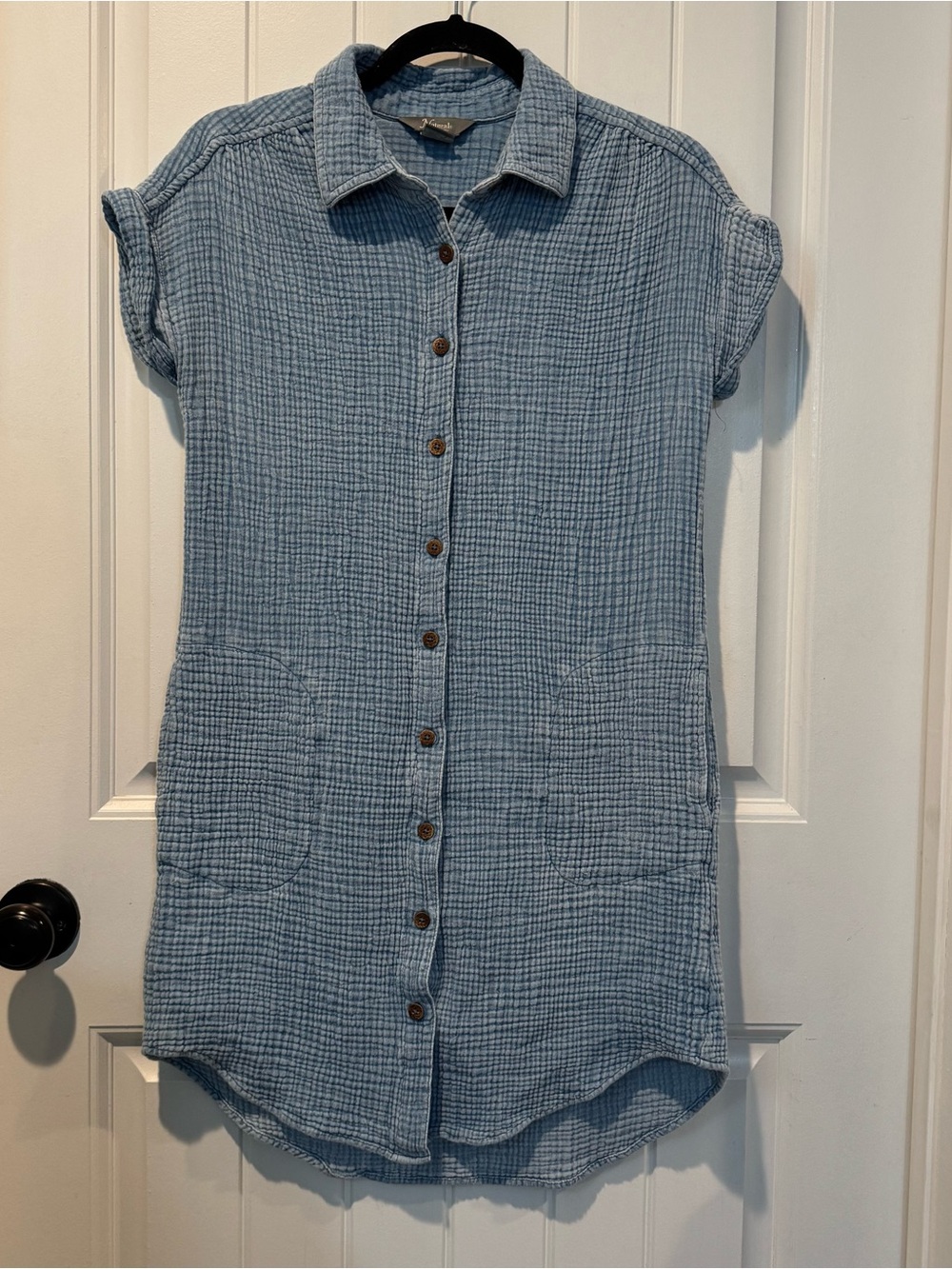Natural Reflections Light Blue Gauze Button-Front Top 100% Cotton